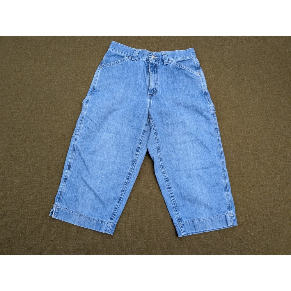 Vintage Lee Riveted Capri Jeans Blue Denim Carpenter Pants Womens No Size Y2k